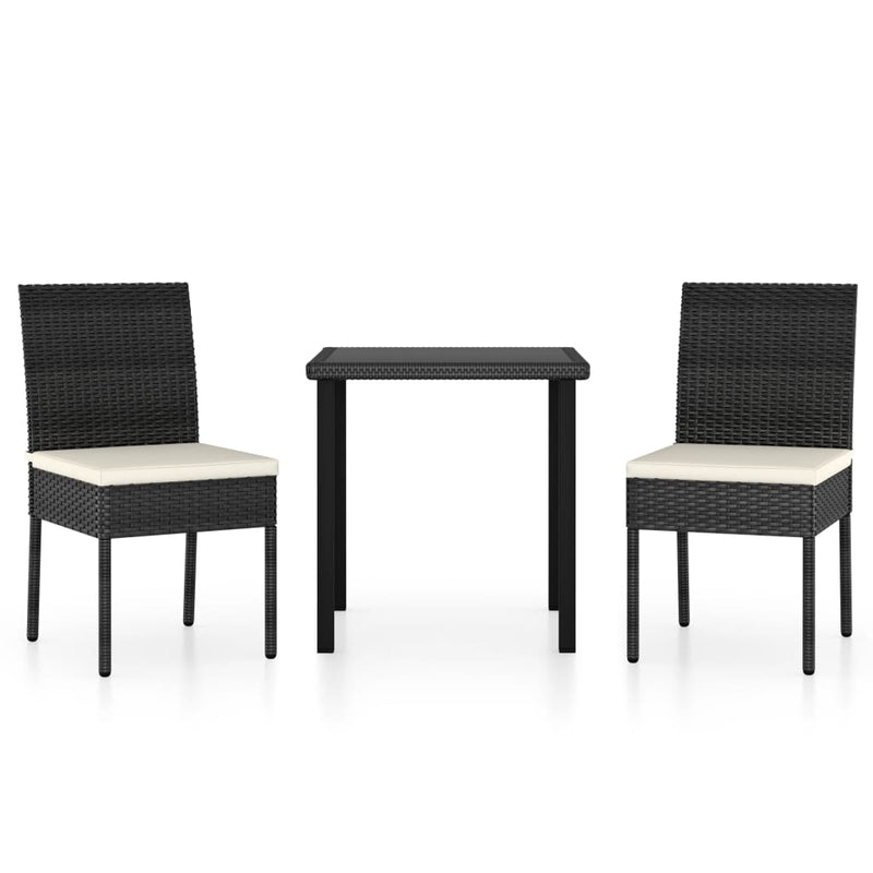 3 Piece Garden Dining Set Poly Rattan Black