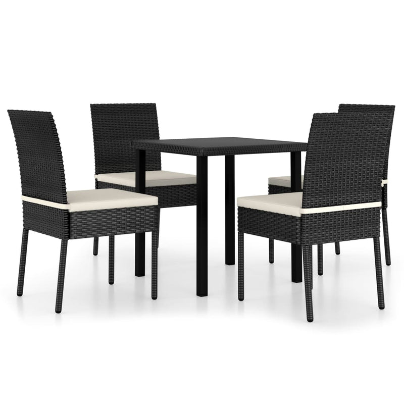 5 Piece Garden Dining Set Poly Rattan Black