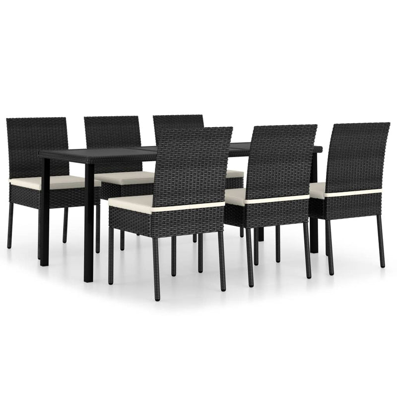 7 Piece Garden Dining Set Poly Rattan Black