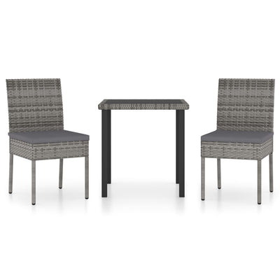 3 Piece Garden Dining Set Poly Rattan Grey