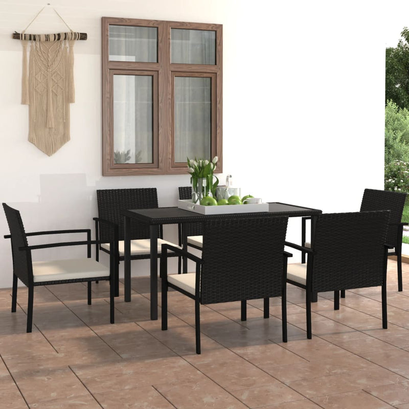 7 Piece Garden Dining Set Poly Rattan Black