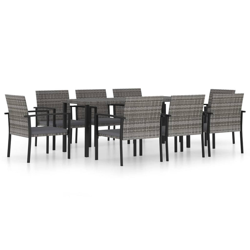 9 Piece Garden Dining Set Poly Rattan Grey