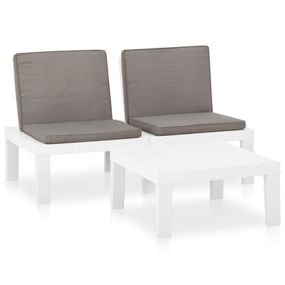 2 Piece Garden Lounge Set with Cushions Plastic White