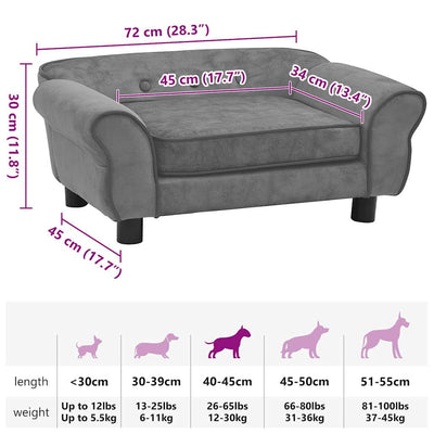 Dog Sofa Dark Grey 72x45x30 cm Plush