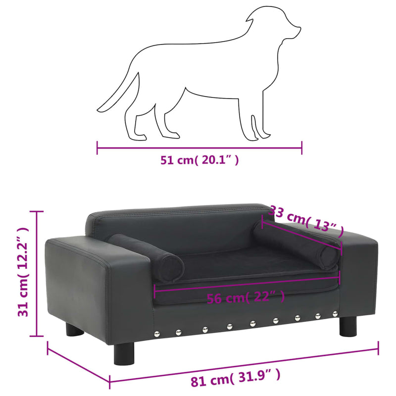 Dog Sofa Dark Grey 81x43x31 cm Plush and Faux Leather