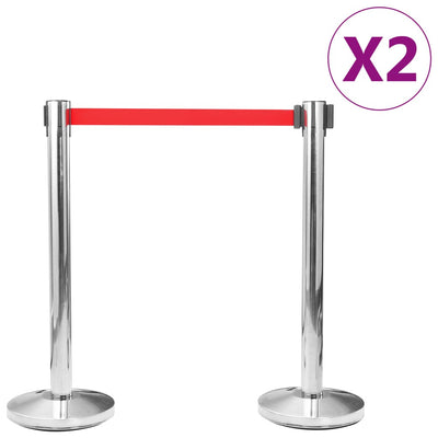 Stanchions with Belts 4 pcs Airport Barrier Stainless Steel Silver