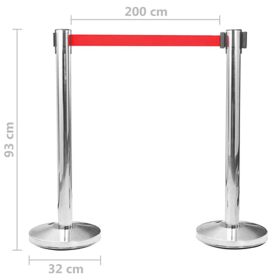 Stanchions with Belts 4 pcs Airport Barrier Stainless Steel Silver