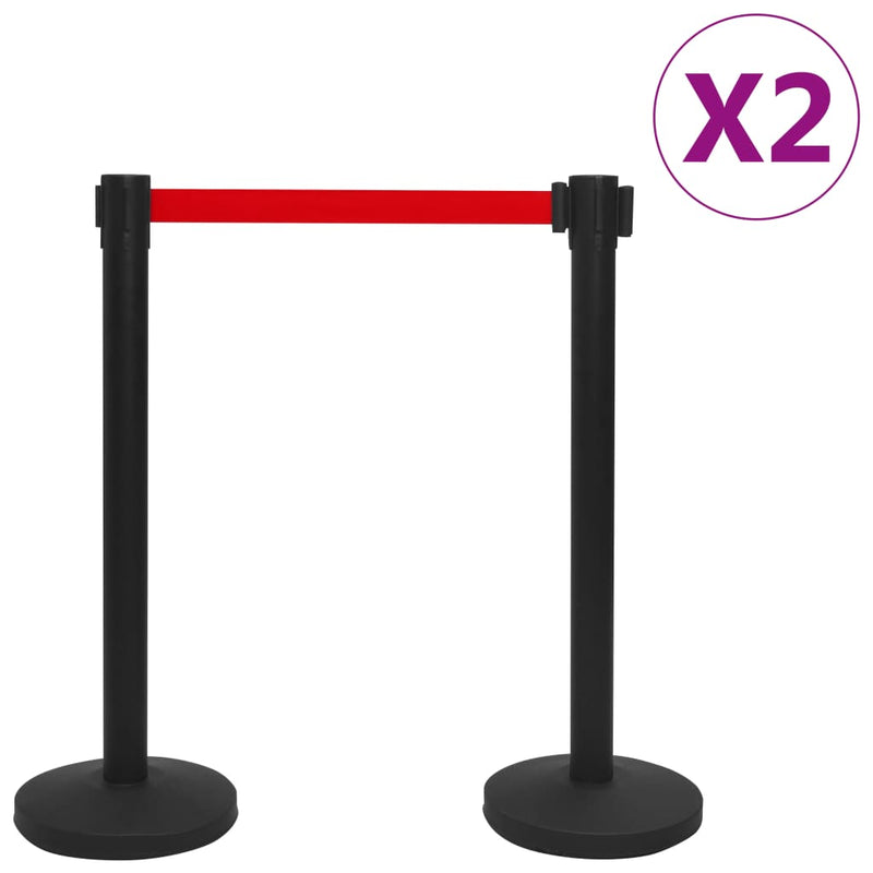 Stanchions with Belts 4 pcs Airport Barrier Iron Black