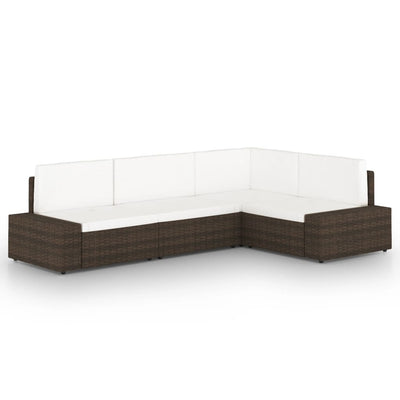 4 Piece Garden Lounge Set with Cushions Brown Poly Rattan