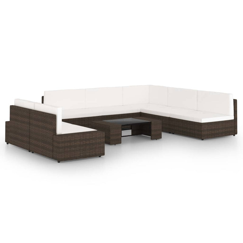 8 Piece Garden Lounge Set with Cushions Brown Poly Rattan