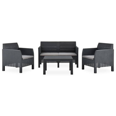 4 Piece Garden Lounge Set with Cushions PP Rattan Anthracite