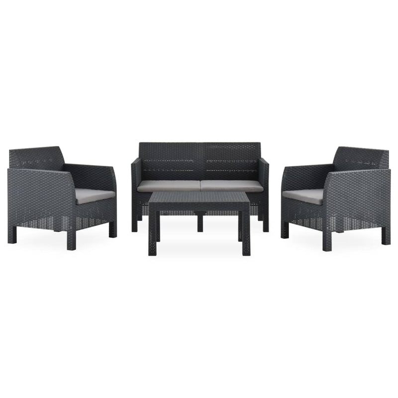 4 Piece Garden Lounge Set with Cushions PP Rattan Anthracite