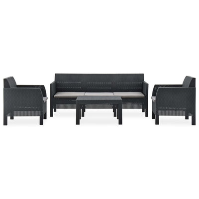 4 Piece Garden Lounge Set with Cushions PP Rattan Anthracite