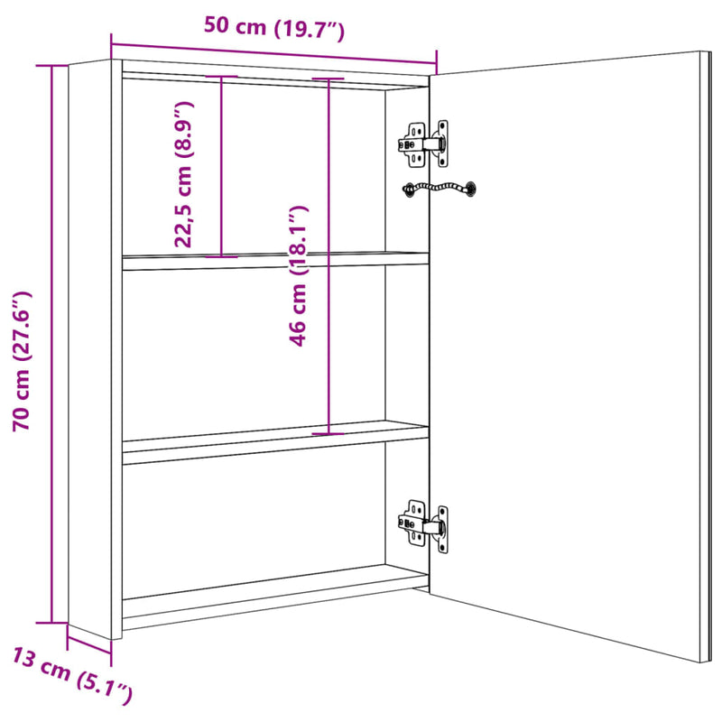 LED Bathroom Mirror Cabinet Shining White 50x13x70 cm