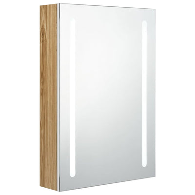 LED Bathroom Mirror Cabinet White and Oak 50x13x70 cm