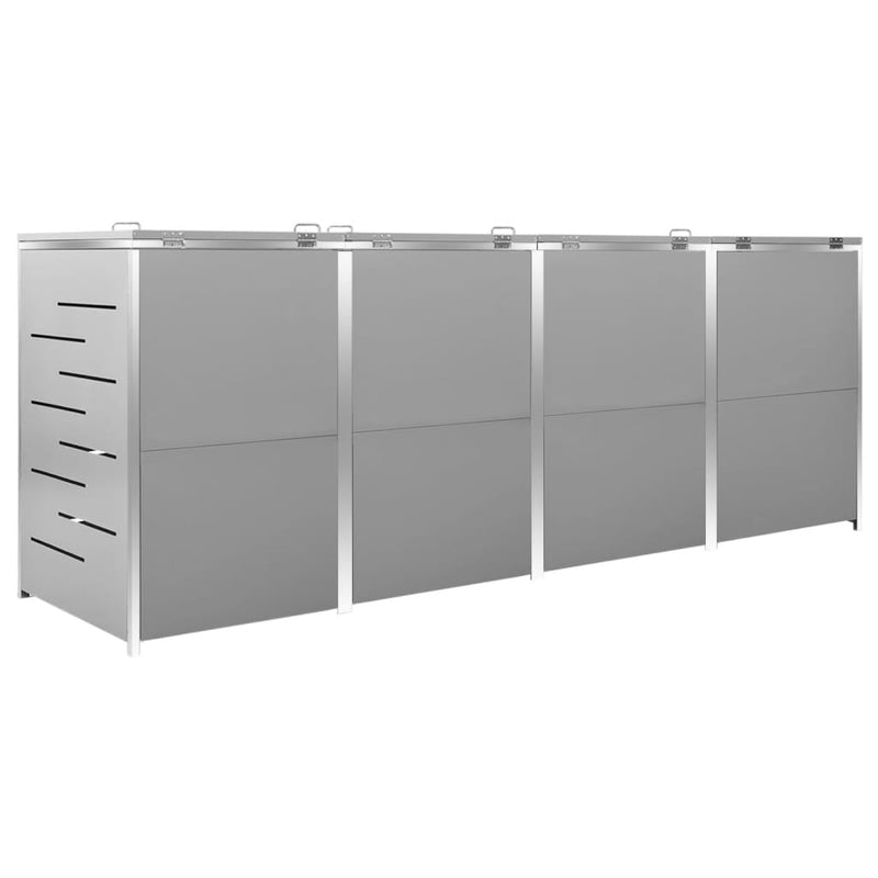 Quadruple Wheelie Bin Shed 276.5x77.5x112.5 cm Stainless Steel