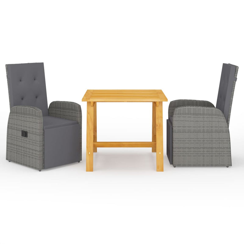 3 Piece Garden Dining Set Grey