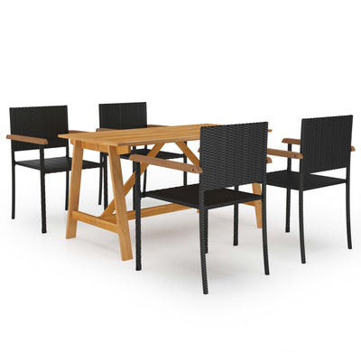 5 Piece Garden Dining Set Black