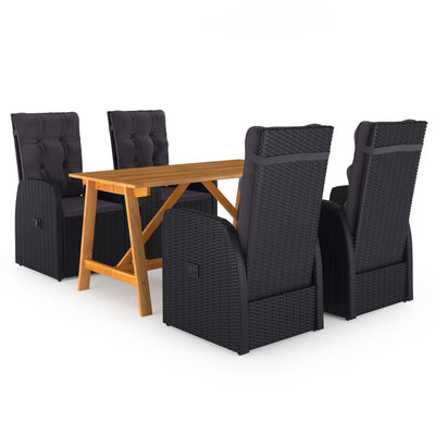 5 Piece Garden Dining Set Black