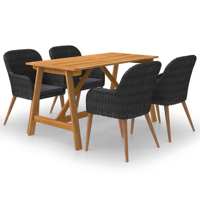 5 Piece Garden Dining Set Black