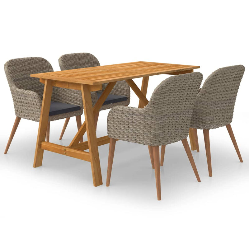 5 Piece Garden Dining Set Brown