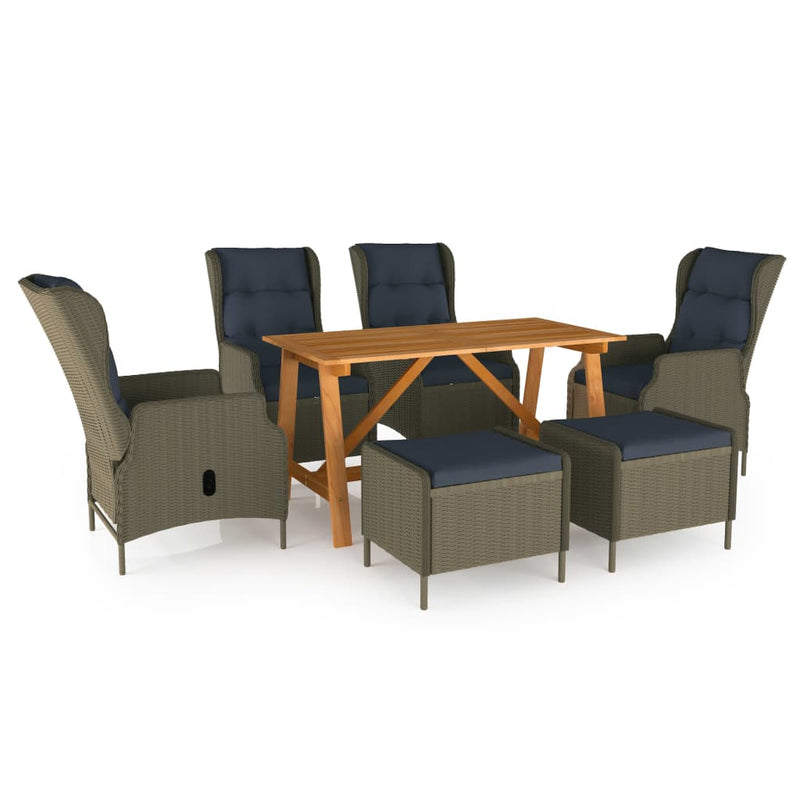 7 Piece Garden Dining Set Brown