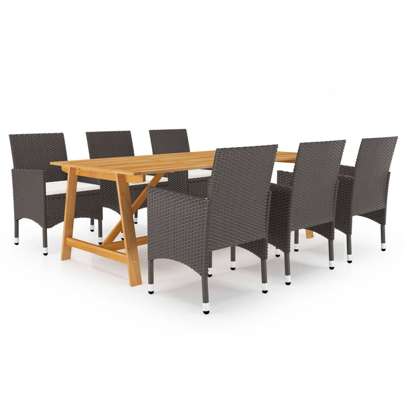 7 Piece Garden Dining Set Brown