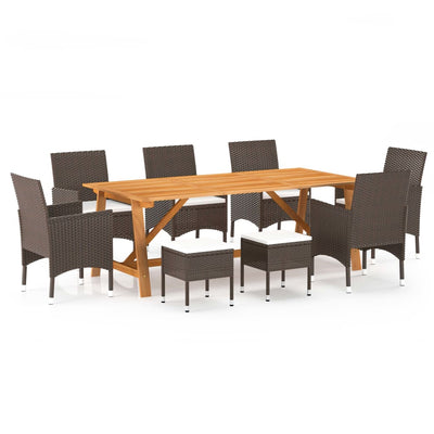 9 Piece Garden Dining Set Brown