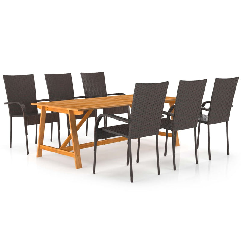 7 Piece Garden Dining Set Brown