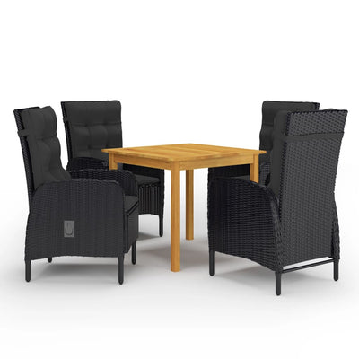 5 Piece Garden Dining Set Black