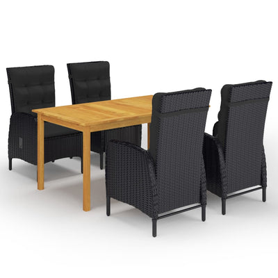 5 Piece Garden Dining Set Black