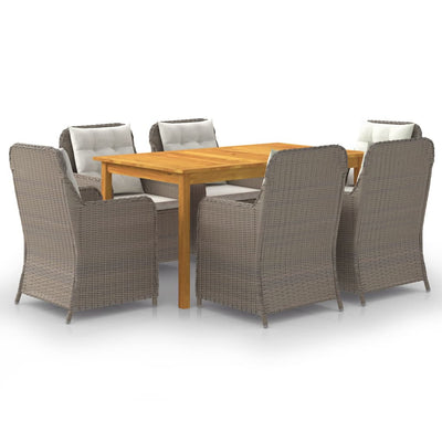 7 Piece Garden Dining Set Brown