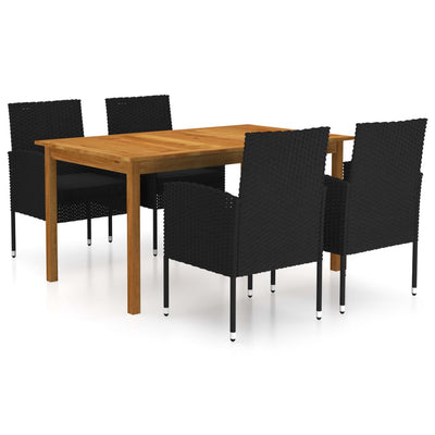 5 Piece Garden Dining Set Black