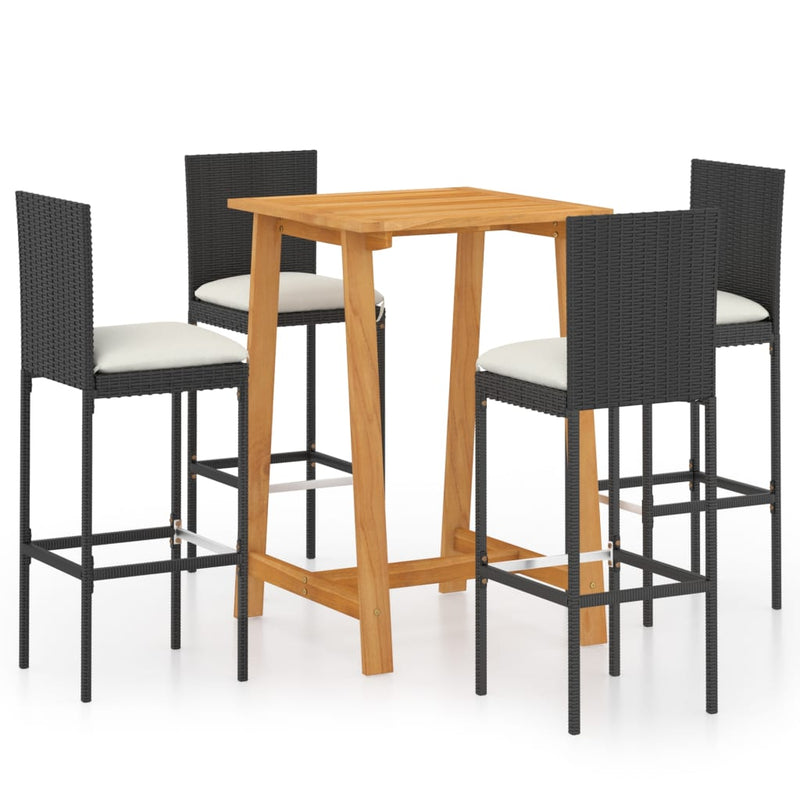 5 Piece Garden Bar Set with Cushions Black