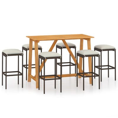 7 Piece Garden Bar Set with Cushions Brown