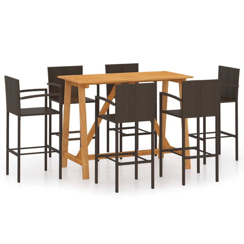 7 Piece Garden Bar Set Brown