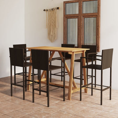 7 Piece Garden Bar Set Brown