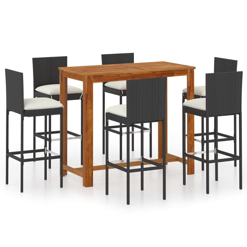 7 Piece Garden Bar Set with Cushions Black