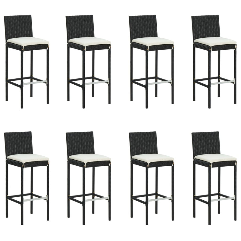 9 Piece Garden Bar Set with Cushions Black