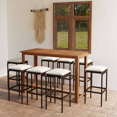 9 Piece Garden Bar Set with Cushions Brown