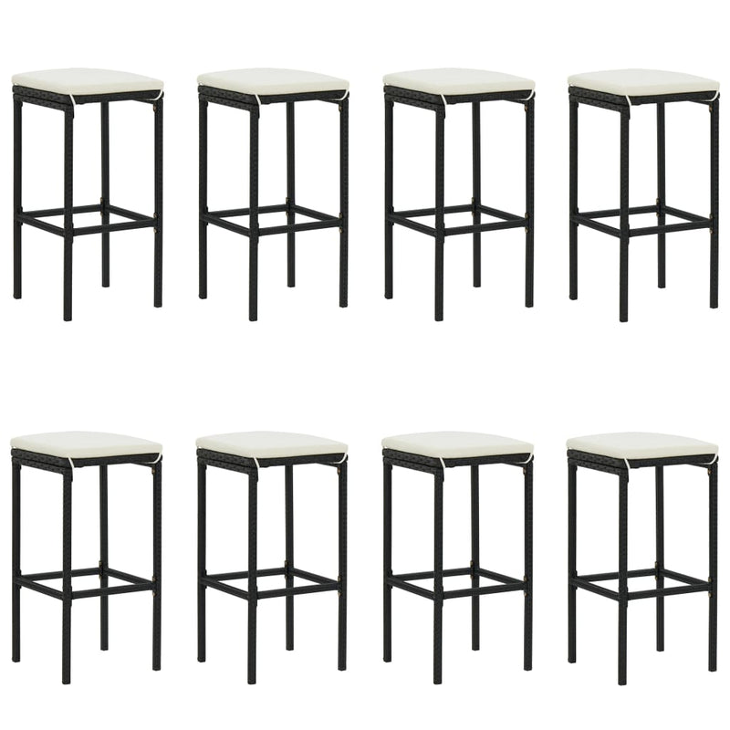 9 Piece Garden Bar Set with Cushions Black