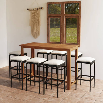 9 Piece Garden Bar Set with Cushions Black