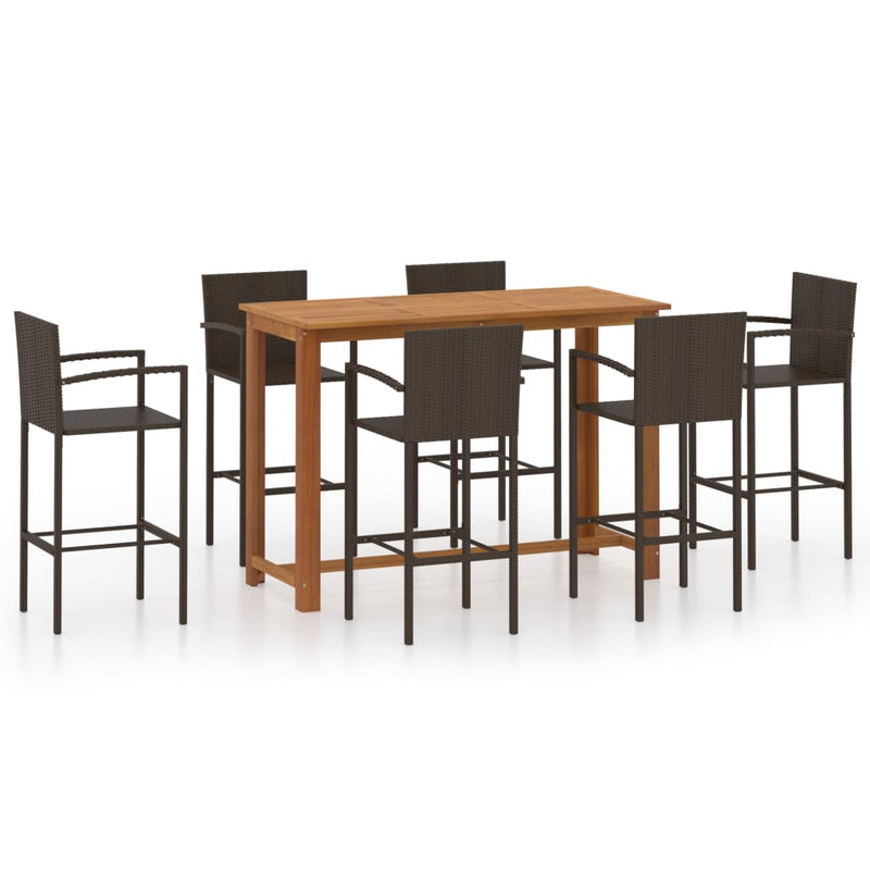 7 Piece Garden Bar Set Brown