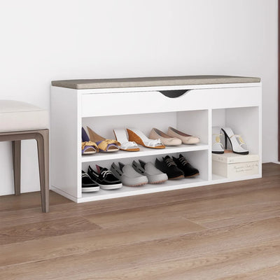 Shoe Bench with Cushion White 104x30x49 cm Engineered Wood