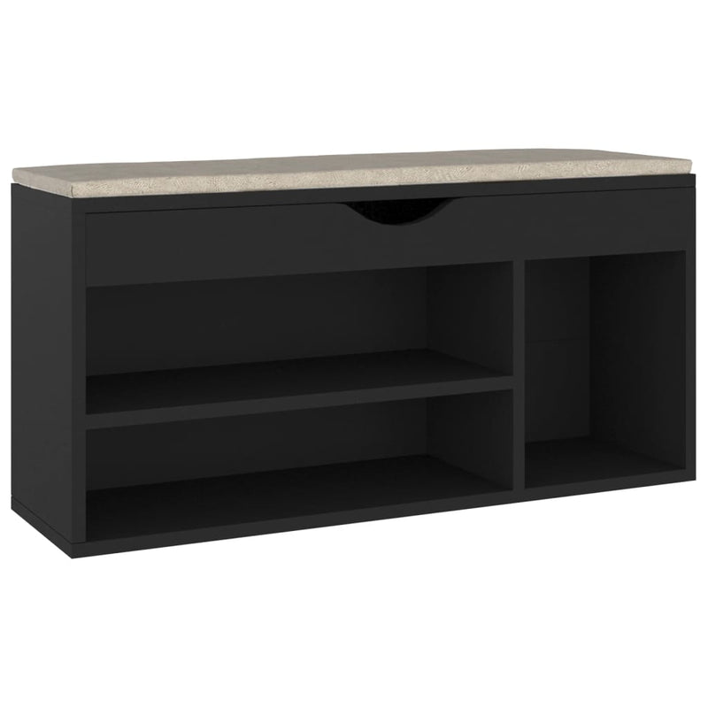 Shoe Bench with Cushion Black 104x30x49 cm Engineered Wood