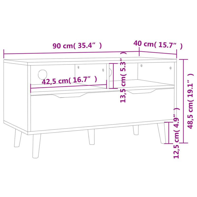 TV Cabinet White 90x40x48.5 cm Engineered Wood