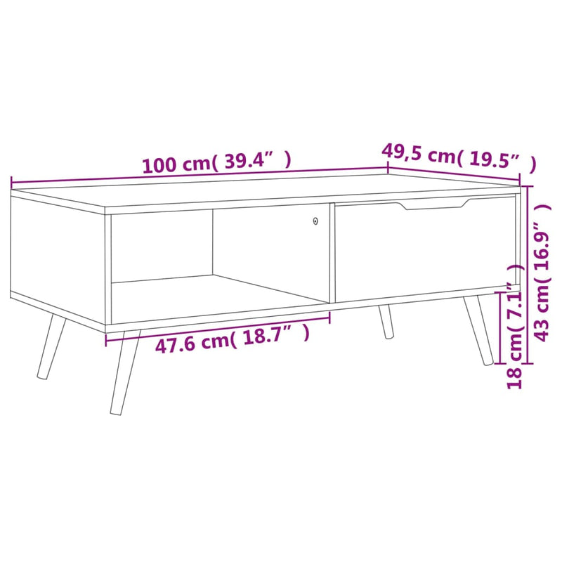 Coffee Table White 100x49.5x43 cm Engineered Wood