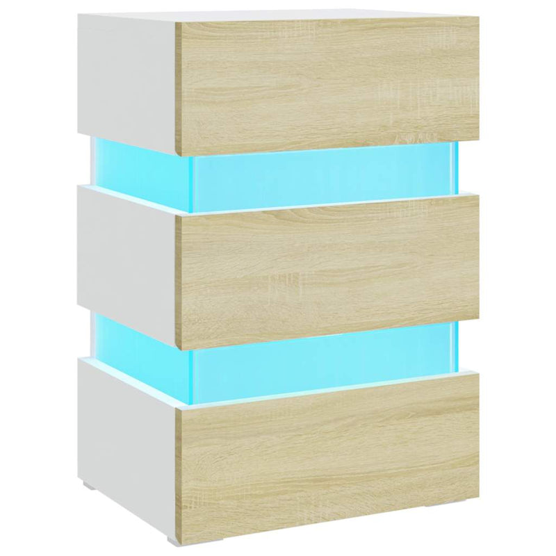 LED Bedside Cabinet White and Sonoma Oak 45x35x67 cm Engineered Wood