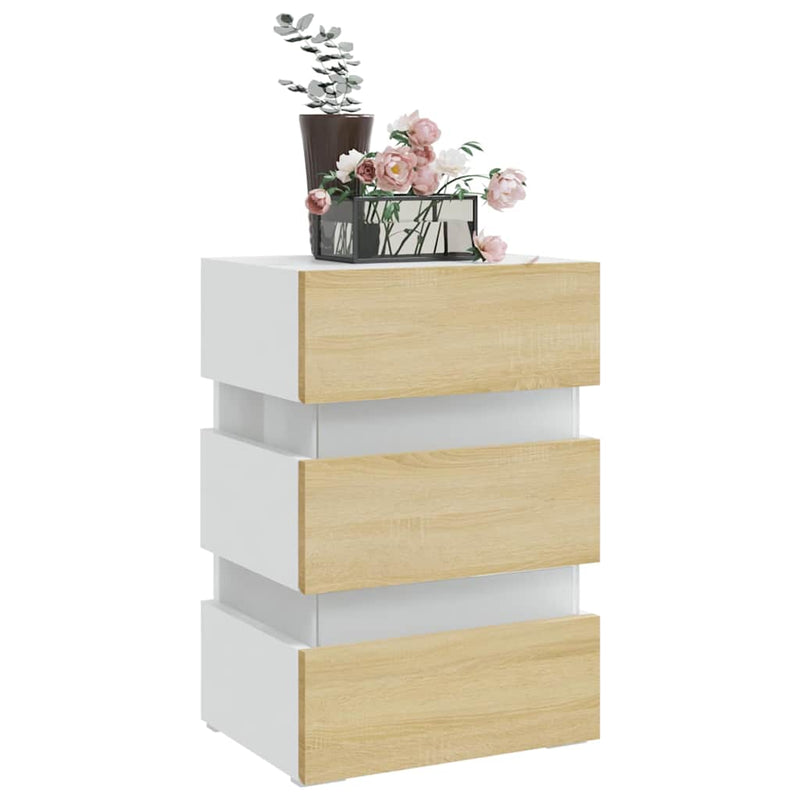 LED Bedside Cabinet White and Sonoma Oak 45x35x67 cm Engineered Wood