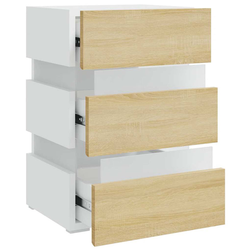 LED Bedside Cabinet White and Sonoma Oak 45x35x67 cm Engineered Wood